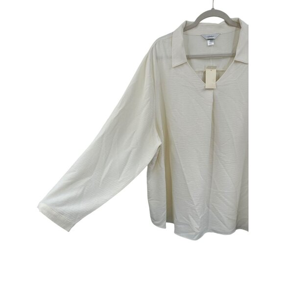 CJ Banks Women's Top Plus Size 3X Cream Long Sleeve V-Neck Career Business New - Picture 2 of 7